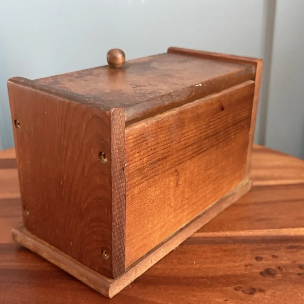 Vintage Wood Recipe Box Folk Art General Store Engraved Rustic Kitchen Decor